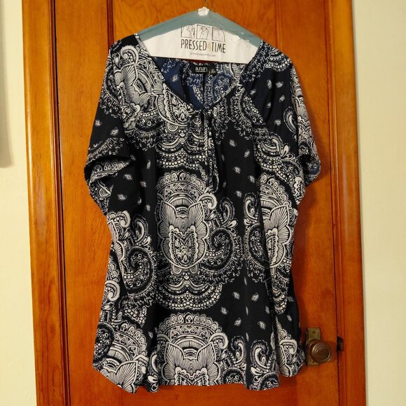 ana blue and white tunic blouse medallion print 3X - Picture 1 of 11